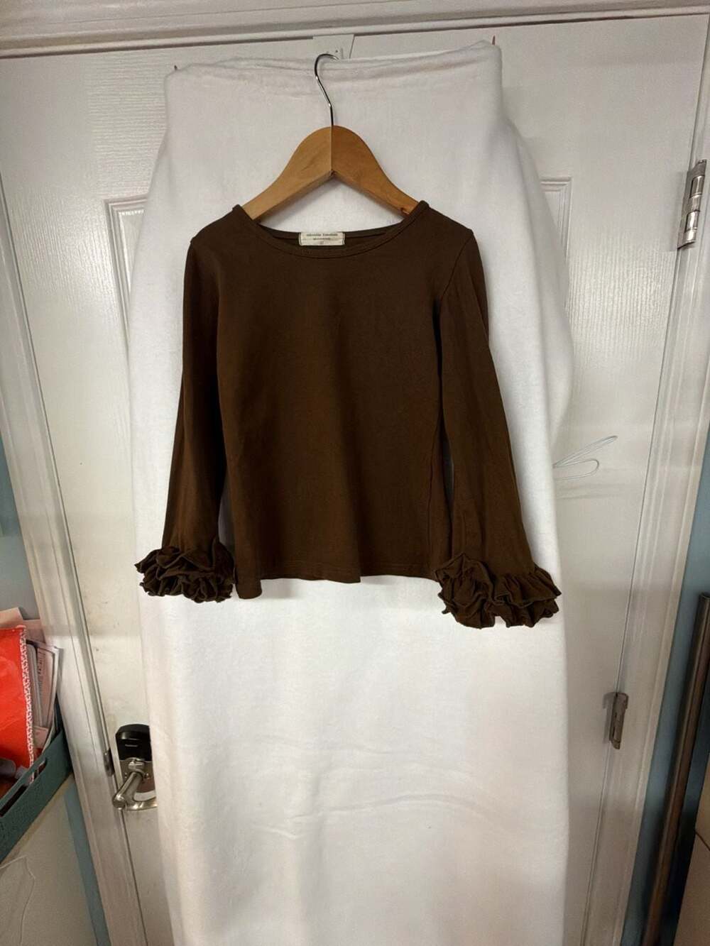 Adorable Essentials Long Sleeve Brown Ruffle Cuff Shirt